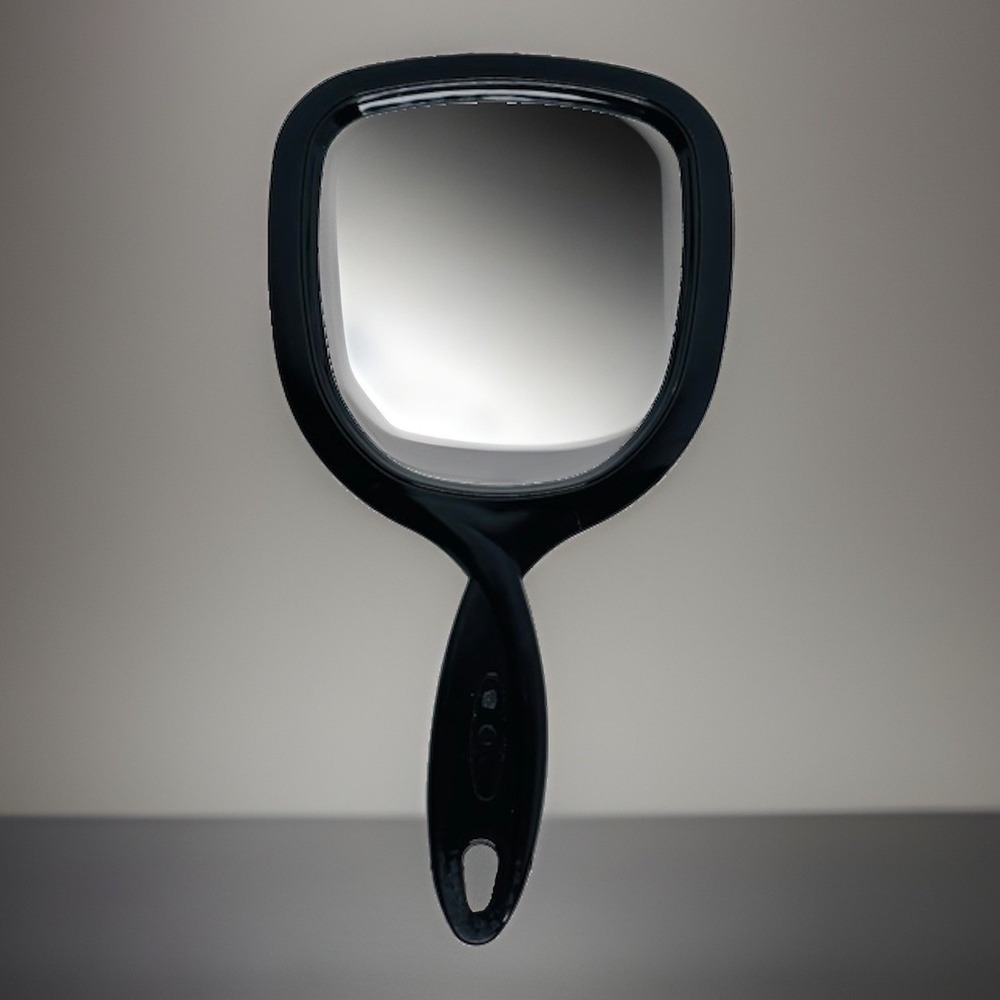 Black Plastic Handheld Vanity Mirror Lightweight Makeup Barber Hand Mirror